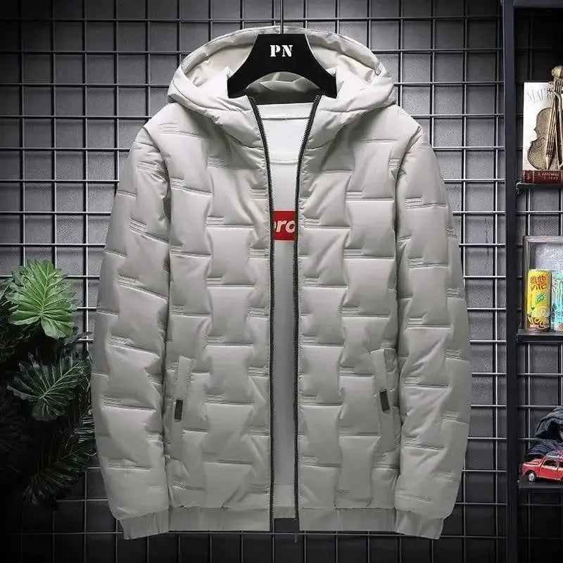 Men's down cotton winter hooded padded jacket-Beige-2