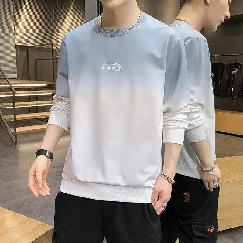 Men's Long Sleeve Gradient Print Sweatshirt-Grey-2
