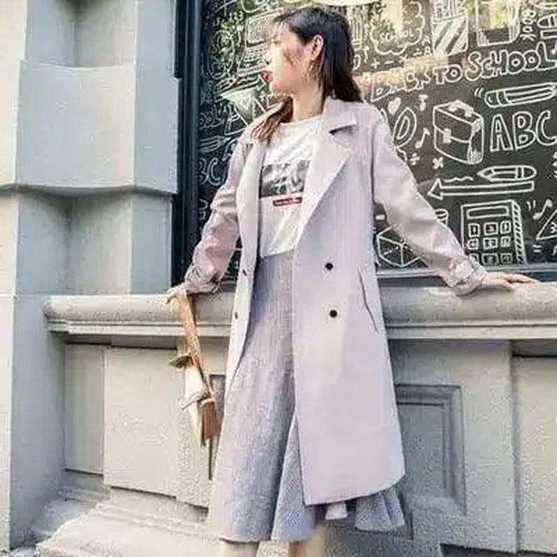 Women's Mid-Length Tailored Coat with Button Closure-Pink-4