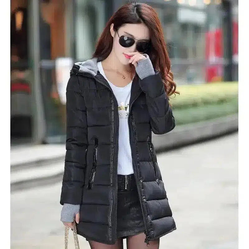 Hooded Puffer Jacket with Zip Pockets-Black-1