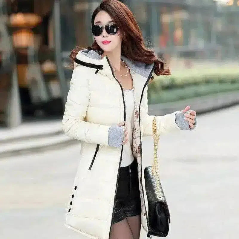 Hooded Puffer Jacket with Zip Pockets-White-3