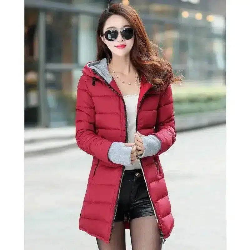 Hooded Puffer Jacket with Zip Pockets-Purple-9