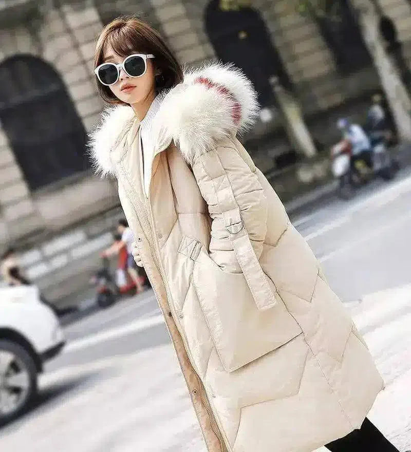 Winter Parka with Fur Hood for Women-White-6