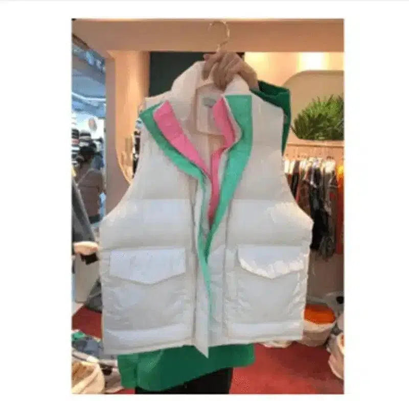 Insulated Multi-Pocket Zip-Up Vest-White-2