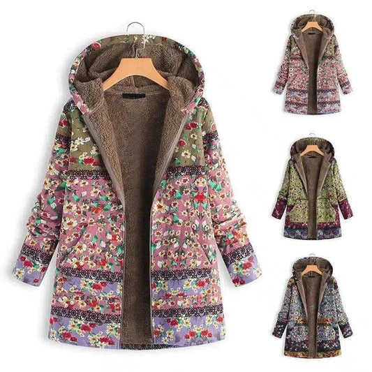Women's Hooded Floral Winter Coat-1