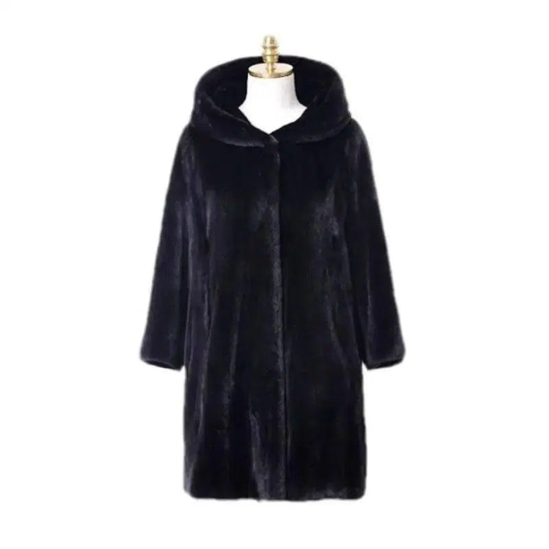 Black Biker Style Mink Faux Fur Jacket-Black-2