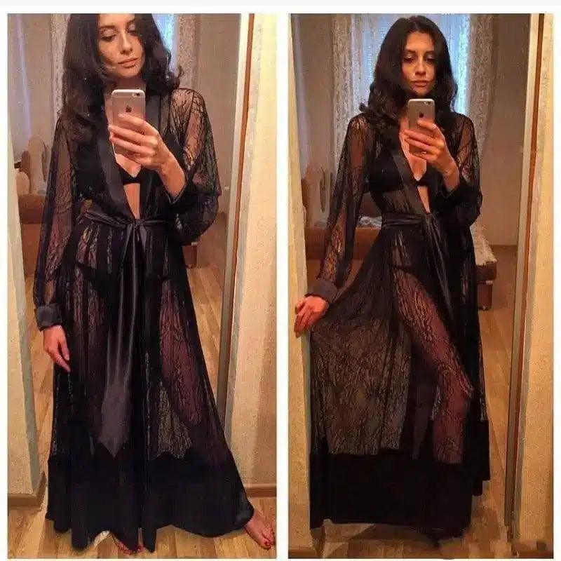 Mopping Cardigan Skirt Pajama Jacket-Black-1