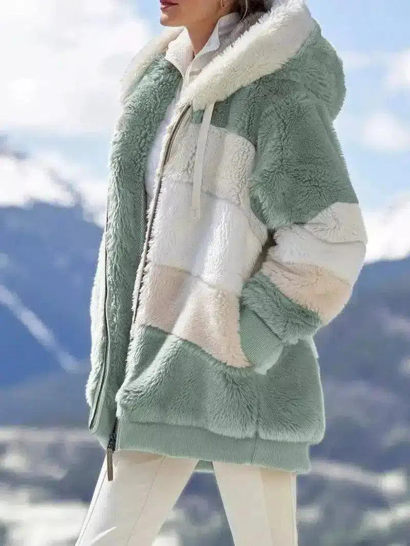 Women's Faux Fur Hooded Winter Coat-Green-2