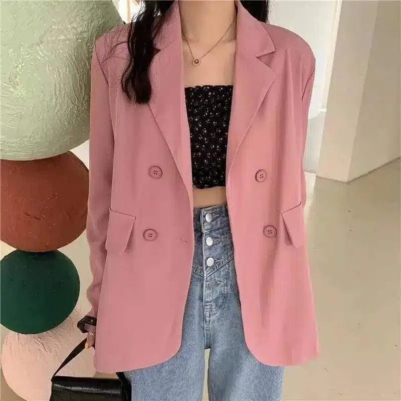 Women's Casual Blazer and Houndstooth Skirt Set-Raspberry powder-3