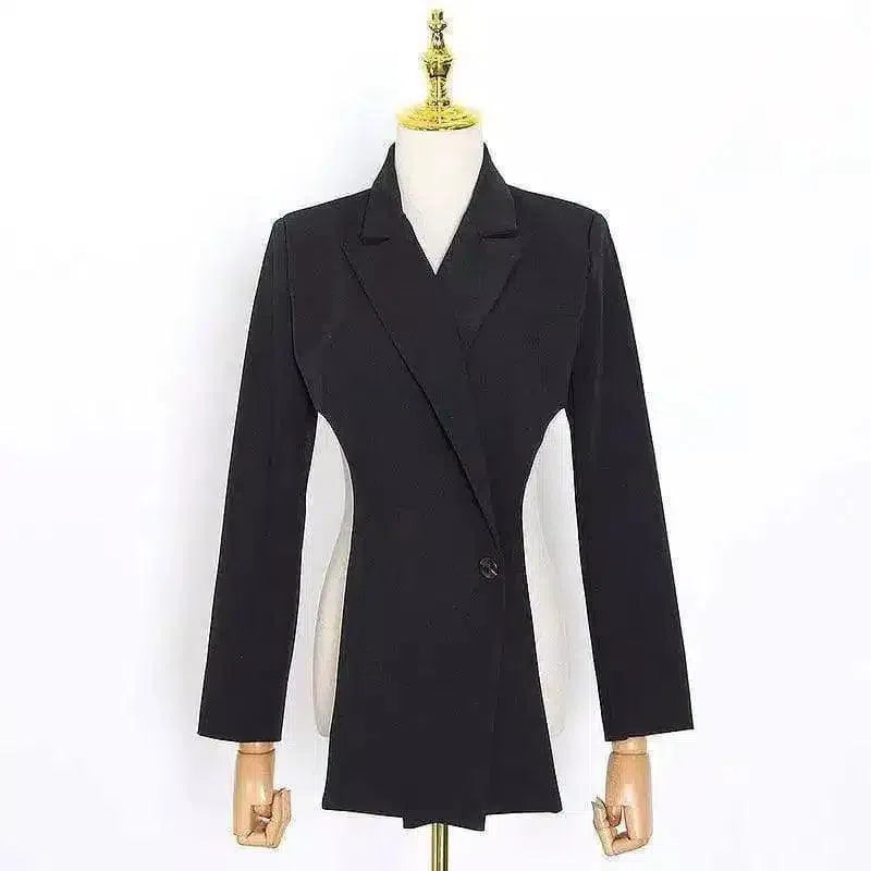 Womens Asymmetrical Blazer Jacket-Black-2