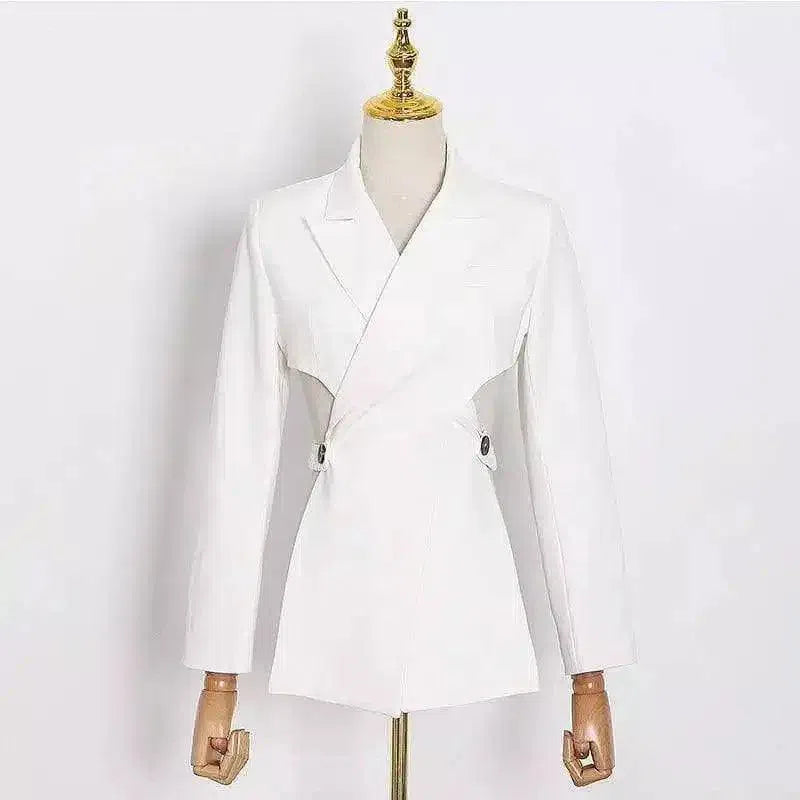 Womens Asymmetrical Blazer Jacket-White-3
