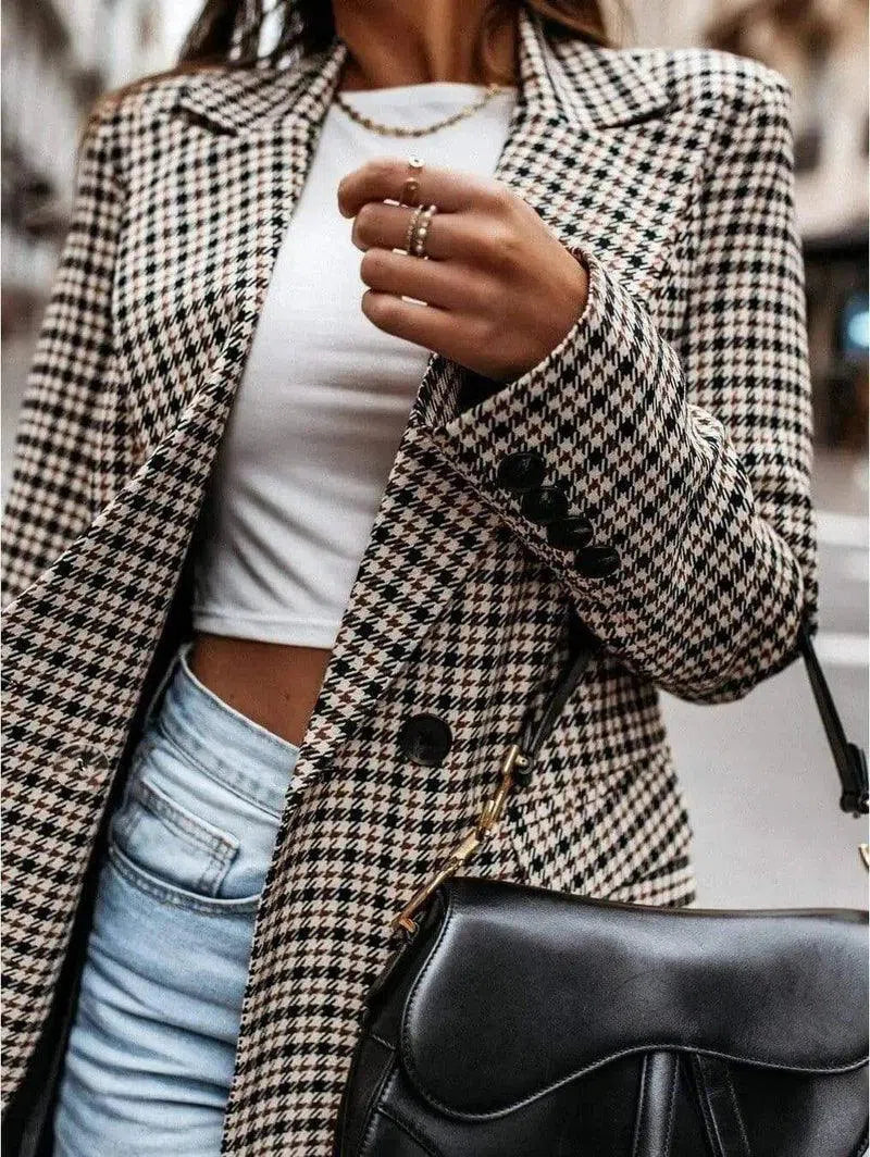 Houndstooth Patterned Women's Blazer Jacket-1