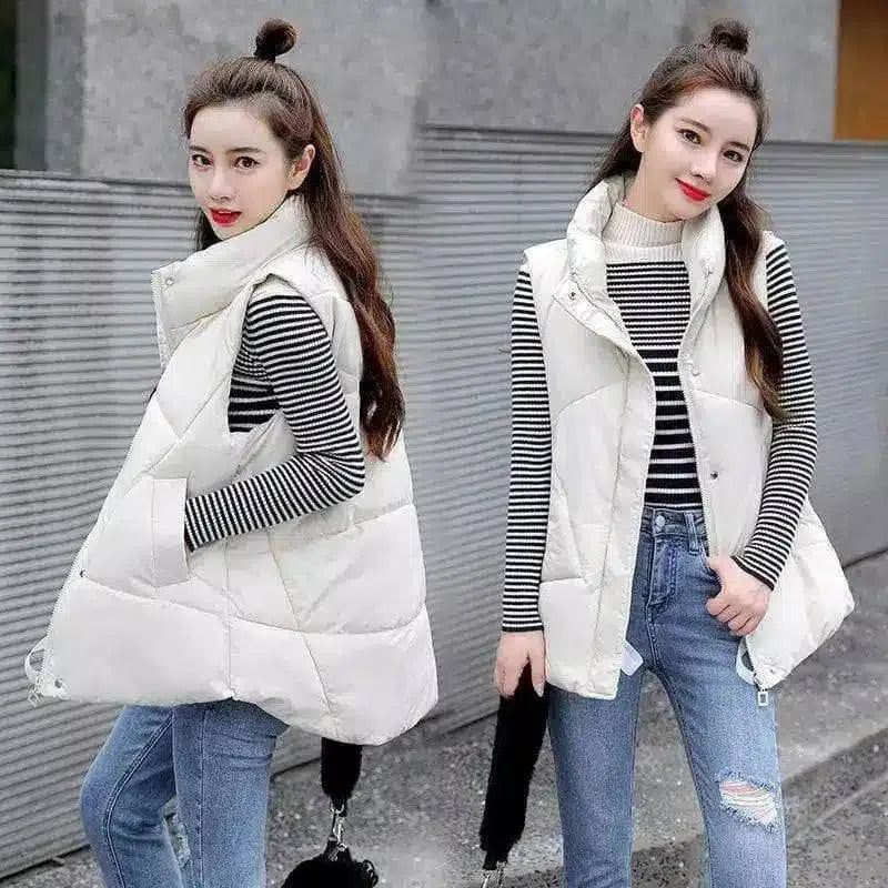 Women's Quilted Sleeveless Vest-White-2