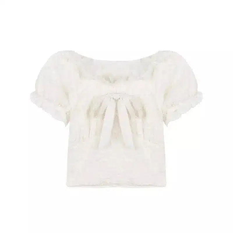 One Shoulder Lace Chiffon Shirt Women Summer-White-2