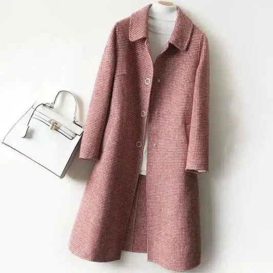 Women's Long Buttoned Coat-Red-1
