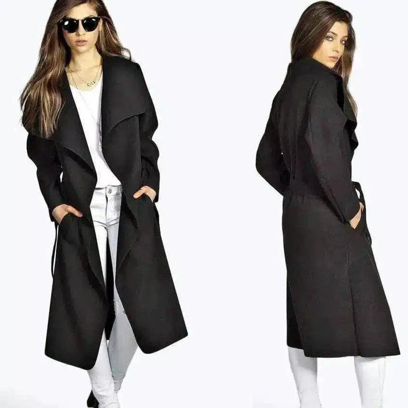 Women's Longline Tailored Coat for All Seasons-Black-3