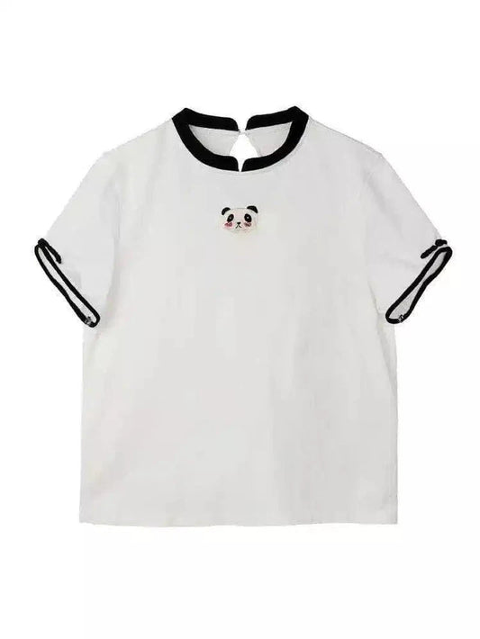 Panda embroidery t-shirt-White-1