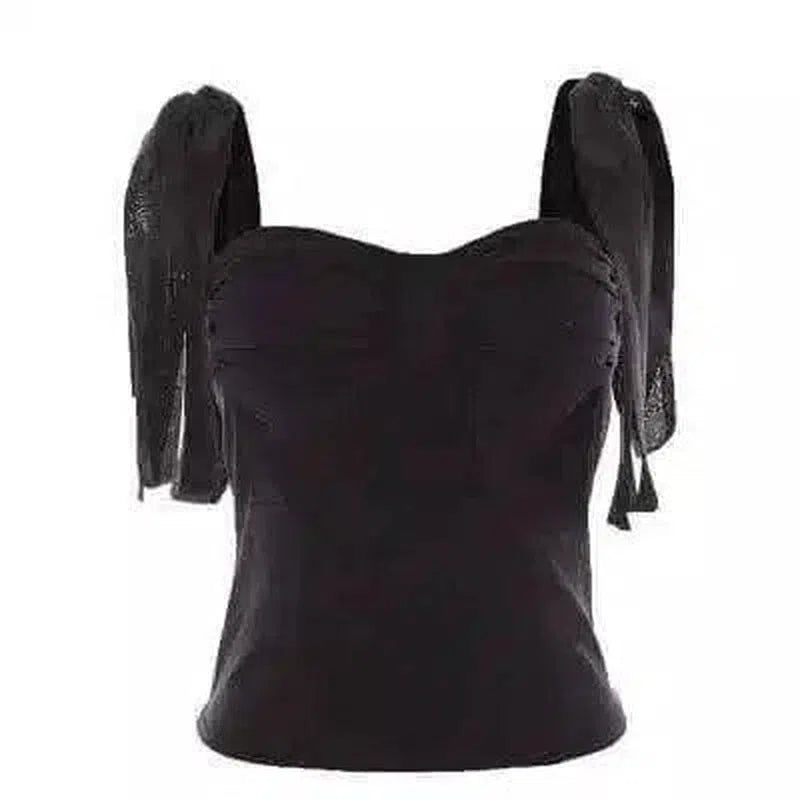 Womens Tie-Shoulder Corset Top-black-3