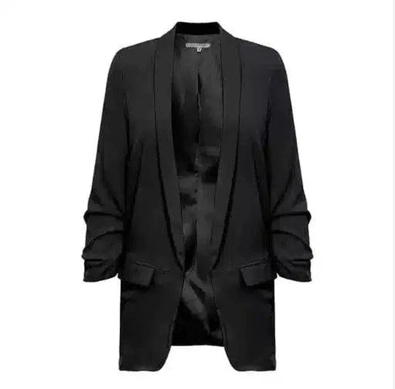 Women's Casual Linen Blazer Jacket-Black-6