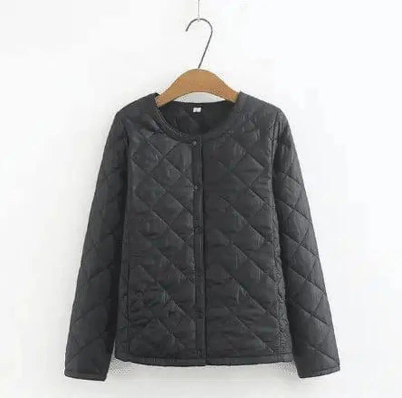 Plus Size Women's Fat MM Was Thin And Thin Diamond Grid Snap-Black-3