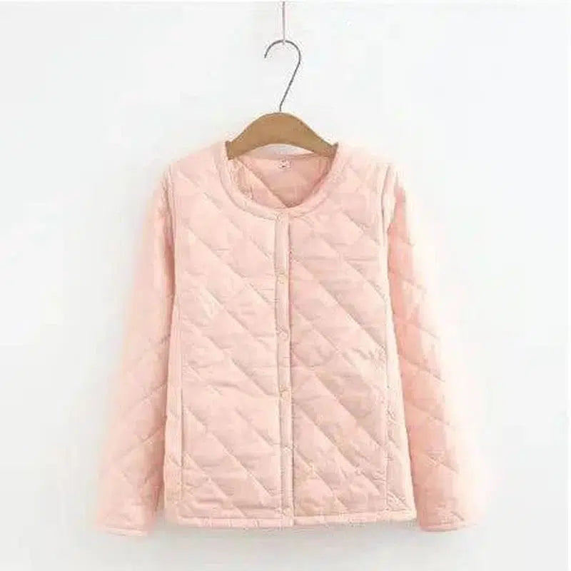 Plus Size Women's Fat MM Was Thin And Thin Diamond Grid Snap-Pink-4