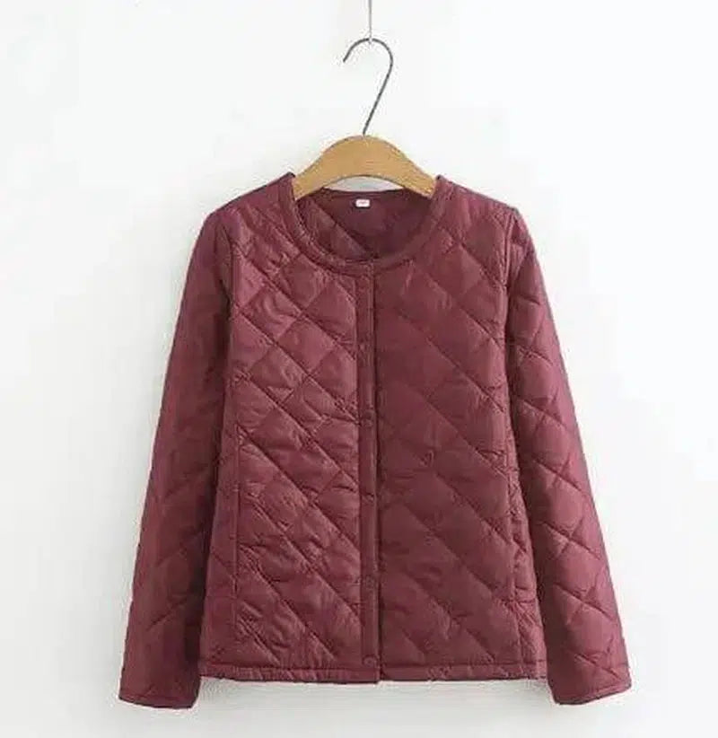 Plus Size Women's Fat MM Was Thin And Thin Diamond Grid Snap-Purplered-5