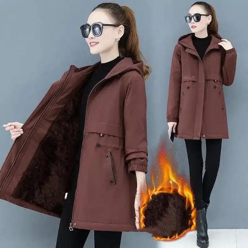 Winter Hooded Jacket with Thermal Lining-Coffee-2