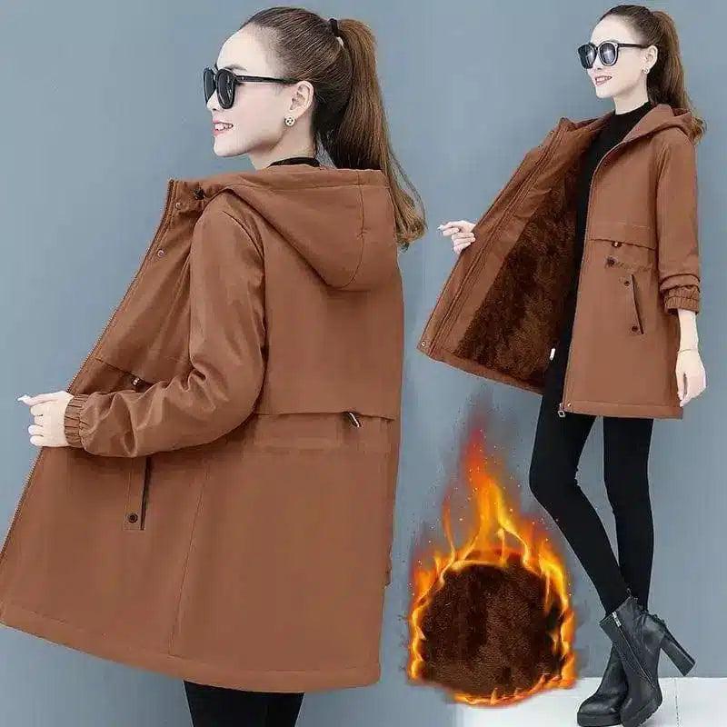 Winter Hooded Jacket with Thermal Lining-Caramel-3