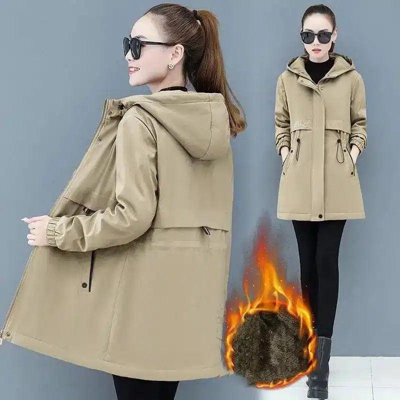 Winter Hooded Jacket with Thermal Lining-Khaki-5
