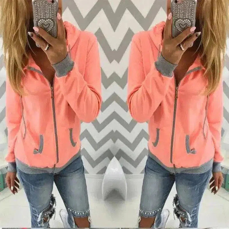 Women's Casual Zip-Up Hoodie with Pockets-Orange-3
