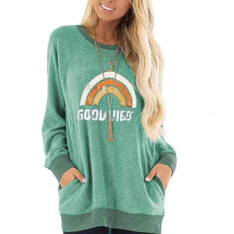 Women's Long Sleeve Graphic Pullover Sweater-Green-5