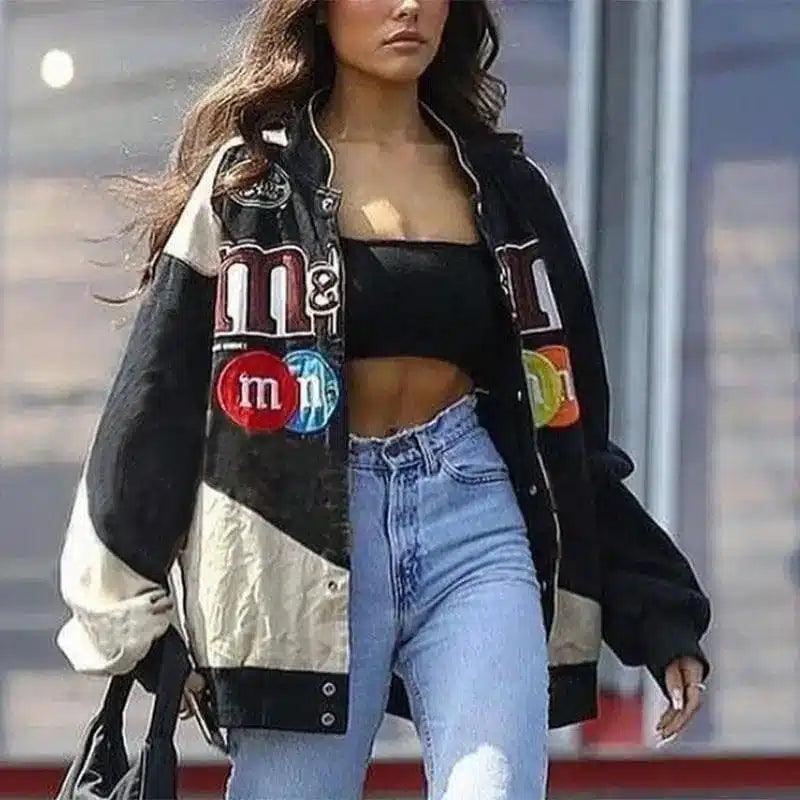 Vintage Logo Patchwork Denim Jacket-Black-1