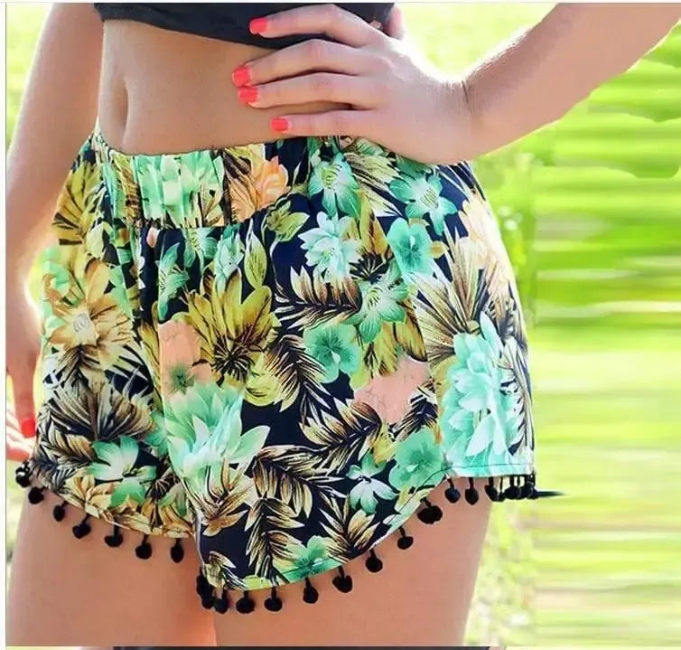 Printed elastic waist shorts beach pants-4
