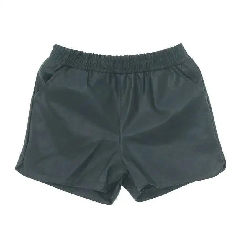 Pu leather pants thin velvet elastic high waist casual wide-7