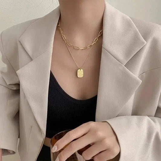 Punk Vintage Multi Layer Tag Pendant Necklace For Women 2-1