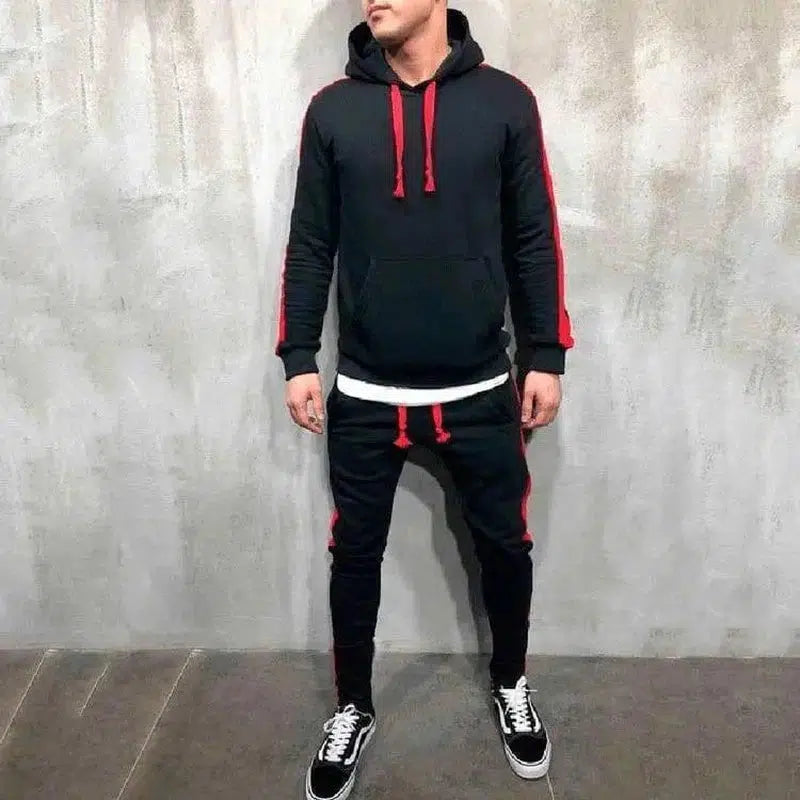 Pure color sports and leisure new style sweater suit-Black-1