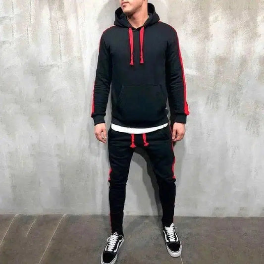 Pure color sports and leisure new style sweater suit-Black-1