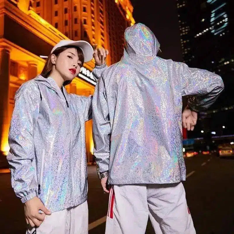 Reflective Safety Hooded Jackets for Nighttime-Silver-4