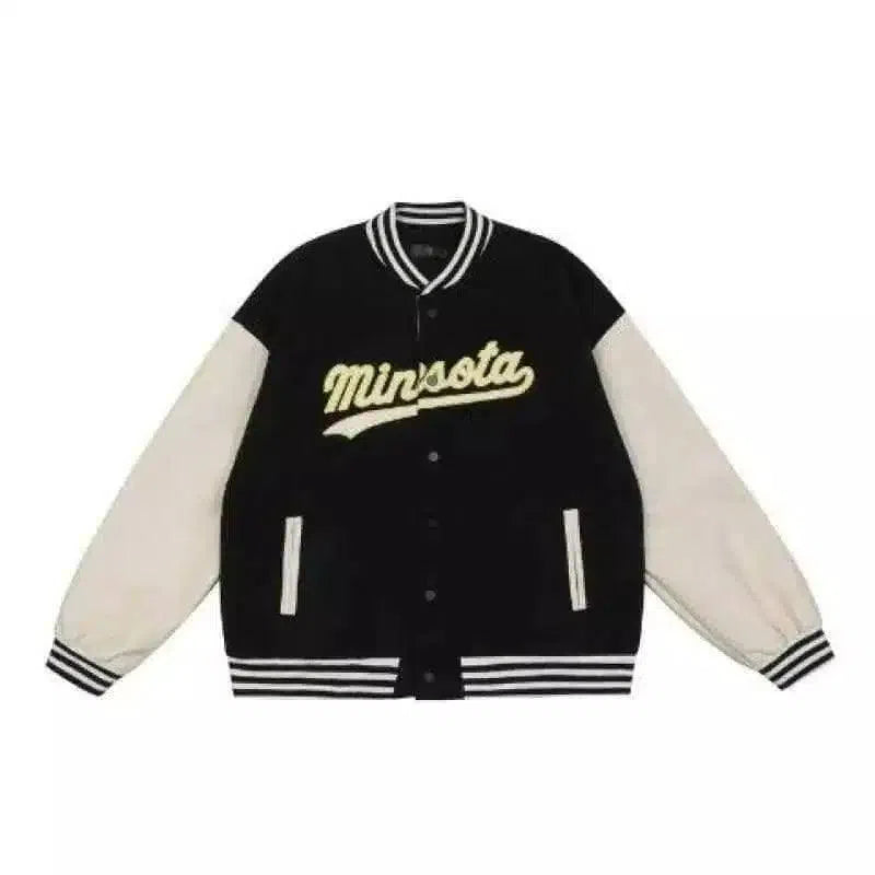 Unisex Varsity Jacket with Snap Buttons-Black-4