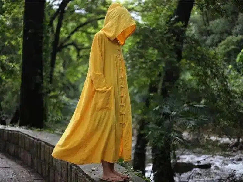 Unisex Waterproof Long Raincoat with Hood-Yellow-2