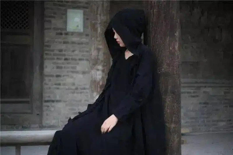 Unisex Waterproof Long Raincoat with Hood-Black-3