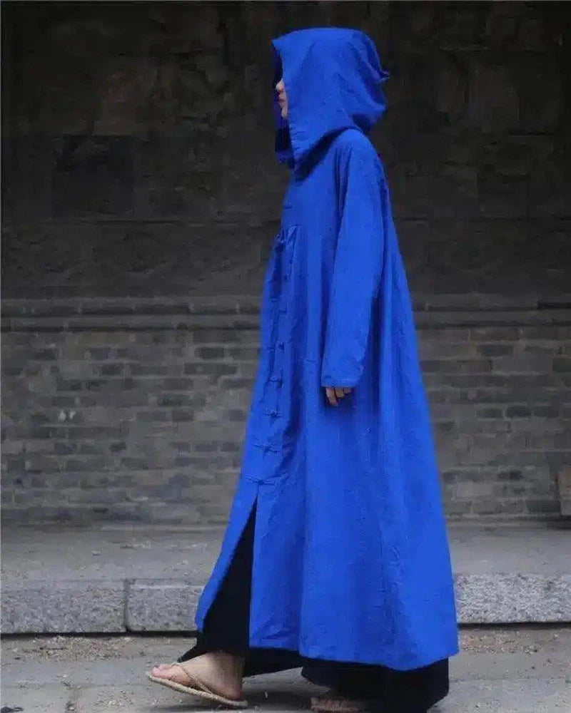 Unisex Waterproof Long Raincoat with Hood-Royal Blue-4
