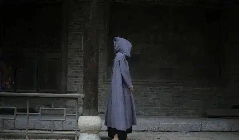 Unisex Waterproof Long Raincoat with Hood-Grey-6