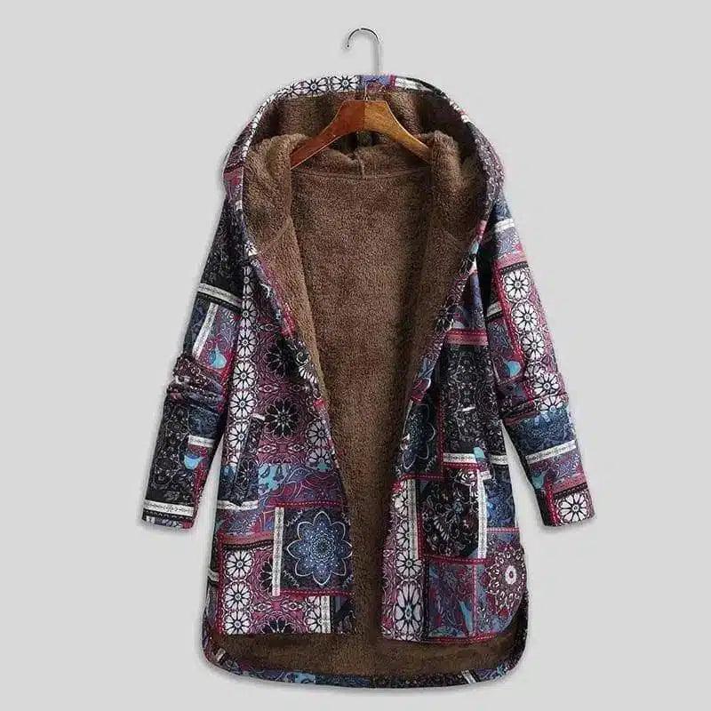 Retro Ethnic Floral Print Plus Size Cotton Jacket-Purple-2