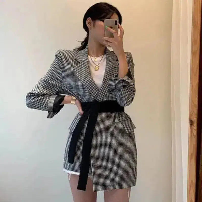 Women's Belted Blazer Dress with Button Detail-grid-2