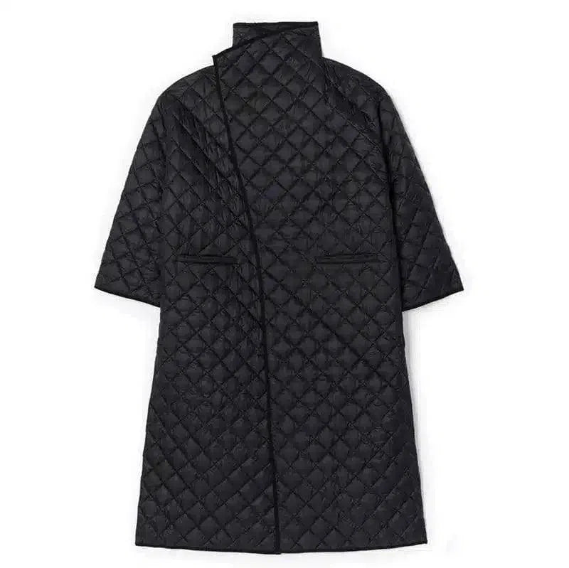 Quilted Long Winter Coat for Women-Black-2
