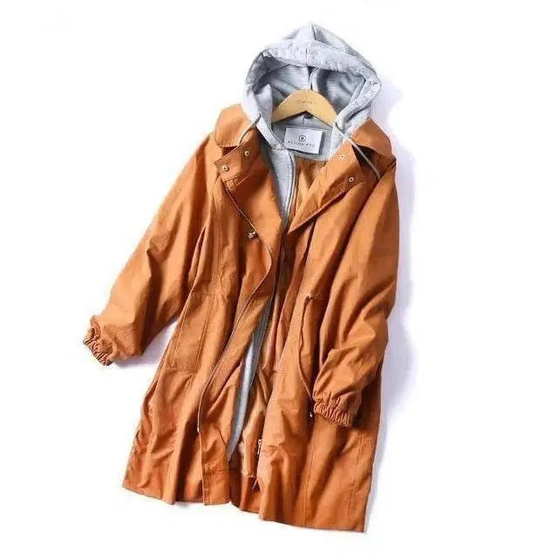 Safari Style Hooded Long Trench Coat-Caramel-1