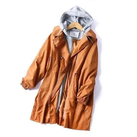 Safari Style Hooded Long Trench Coat-Caramel-1
