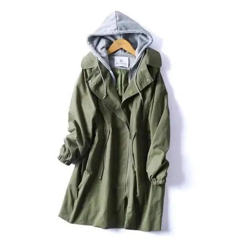 Safari Style Hooded Long Trench Coat-Army green-2