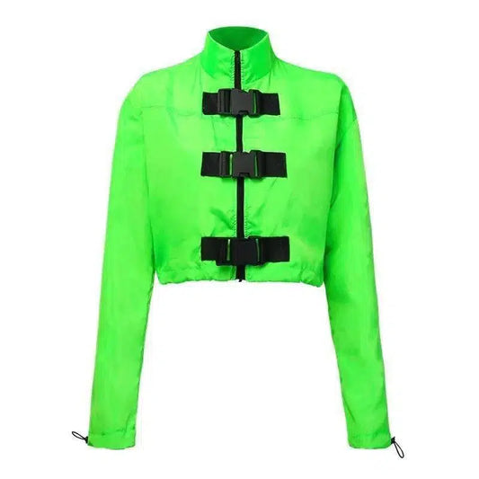 Schoolbag buckle jacket women-Green-1